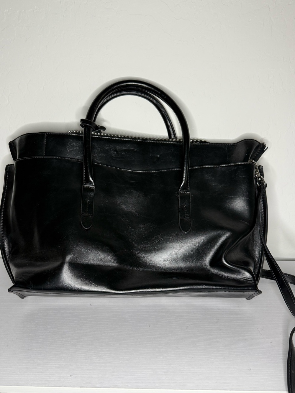 Vintage Zara Black Leather Duffel Bag